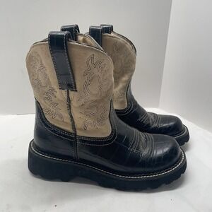 Ariat Baby Fat Western Boots Womens Size 6 Ivory Black Leather Cowgirl Rodeo